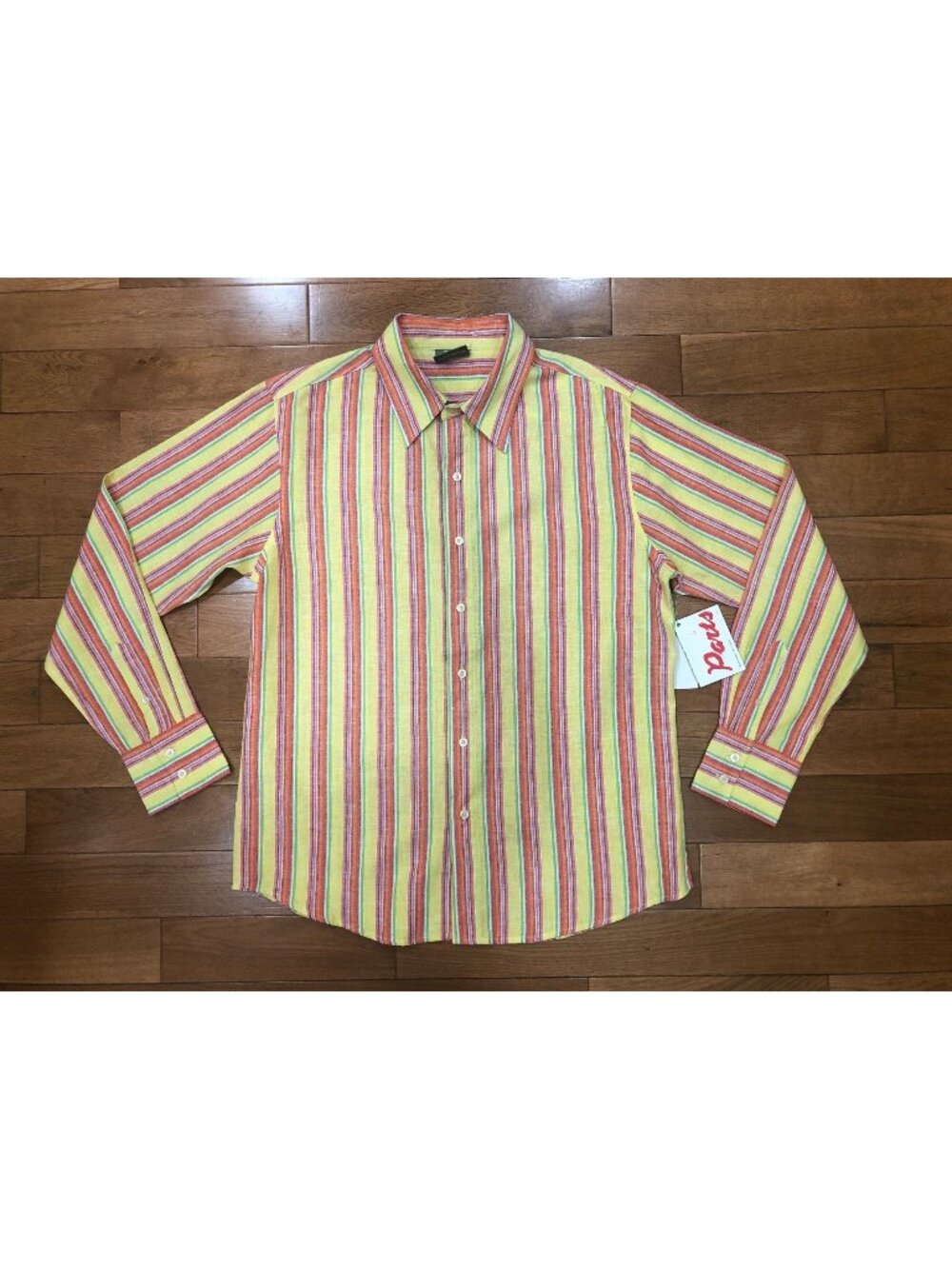 NWT Parts Linen Cotton Striped Button Front Shirt Size L Colorful Long Sleeve